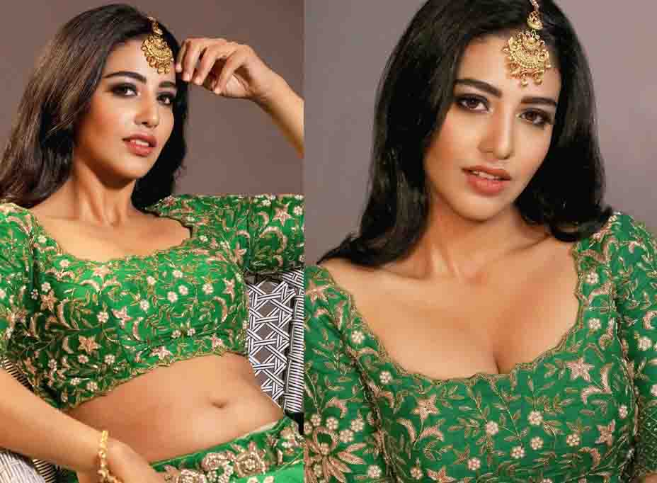 Sexy poses of Daksha Nagarkar in Green Blouse