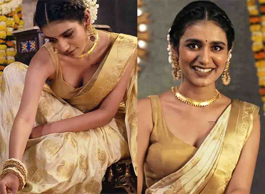 Priya Prakash Varrier Hot photoshoot in Deep Neck Blouse and White Saree
