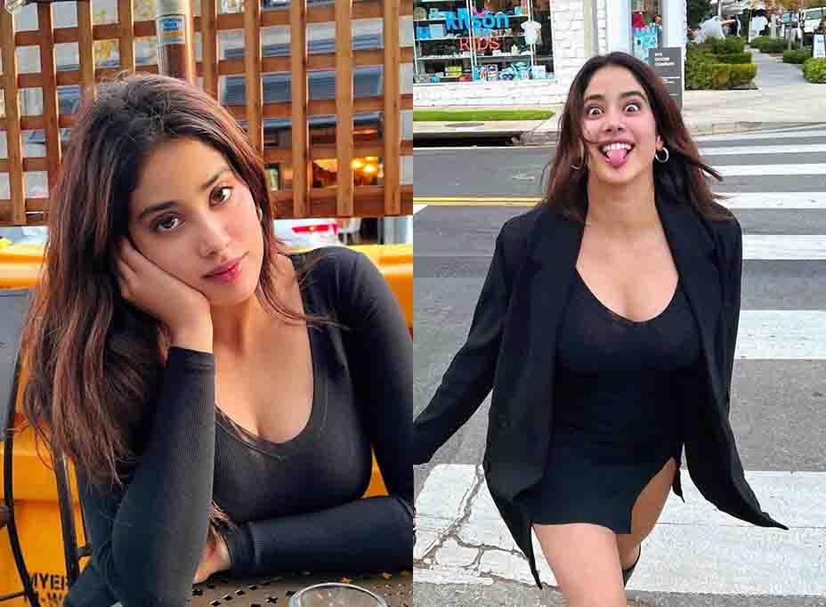 Janhvi Kapoor Stunning in black mini dress with overcoat and boots