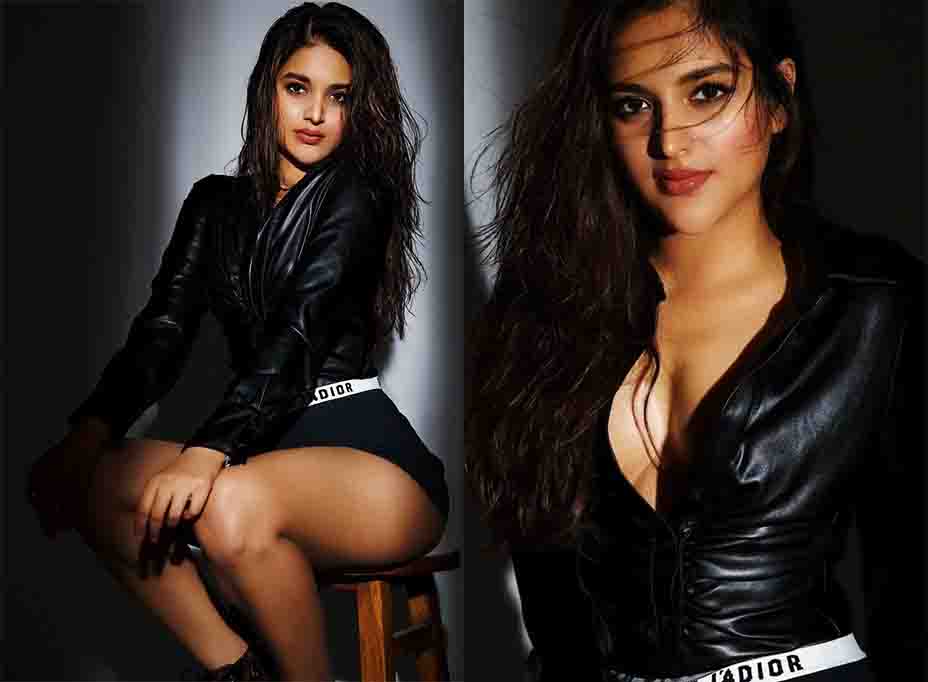 Sexiest photos of Nidhi Agerwal in Black Leather Coat and Shorts